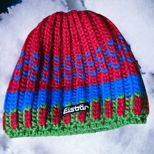 NWOT EISBÀR Merino Wool/Polyacryl Fleece Lined Multicolored Knit Beanie